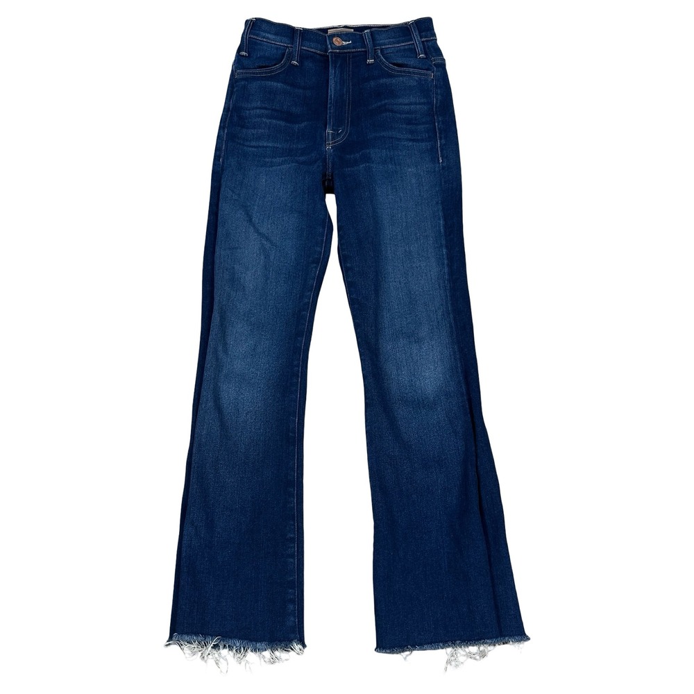 Mother The Hustler Ankle Fray Jeans Home Movies Blue High Rise Flare Size 24